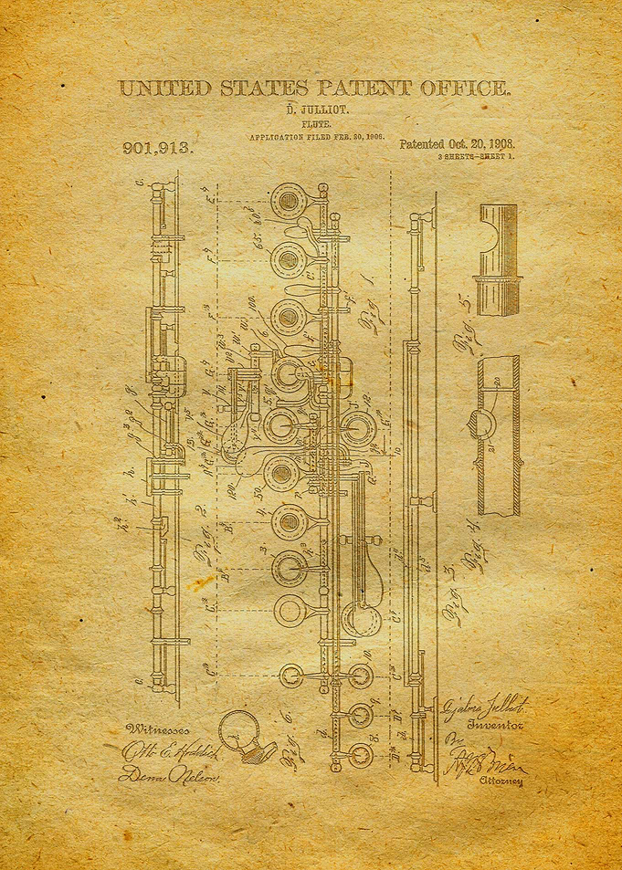 9 1908 Flute Patent