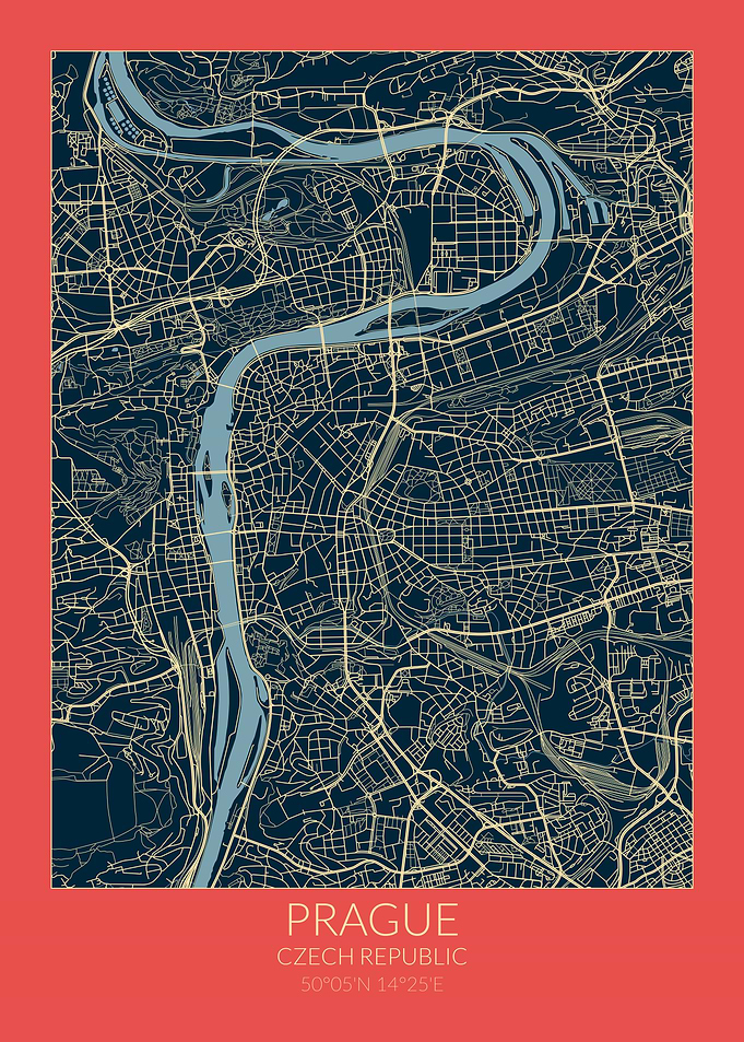 Prague Map Red Blue