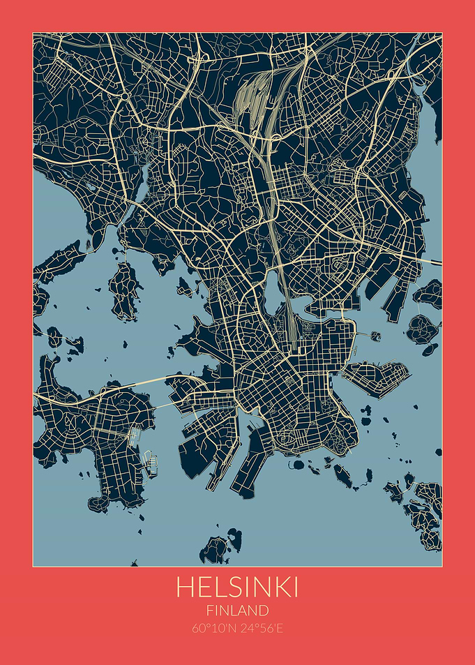 Helsinki Map Red Blue