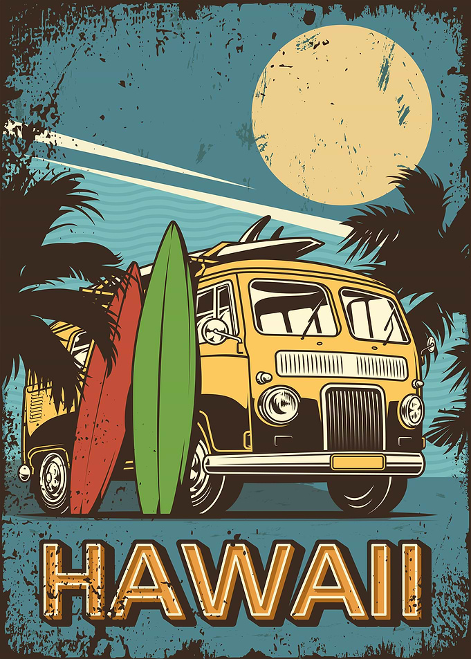 Surf Hawaii Retro Poster