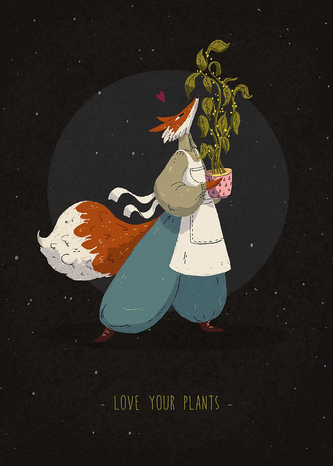Fox with a plant