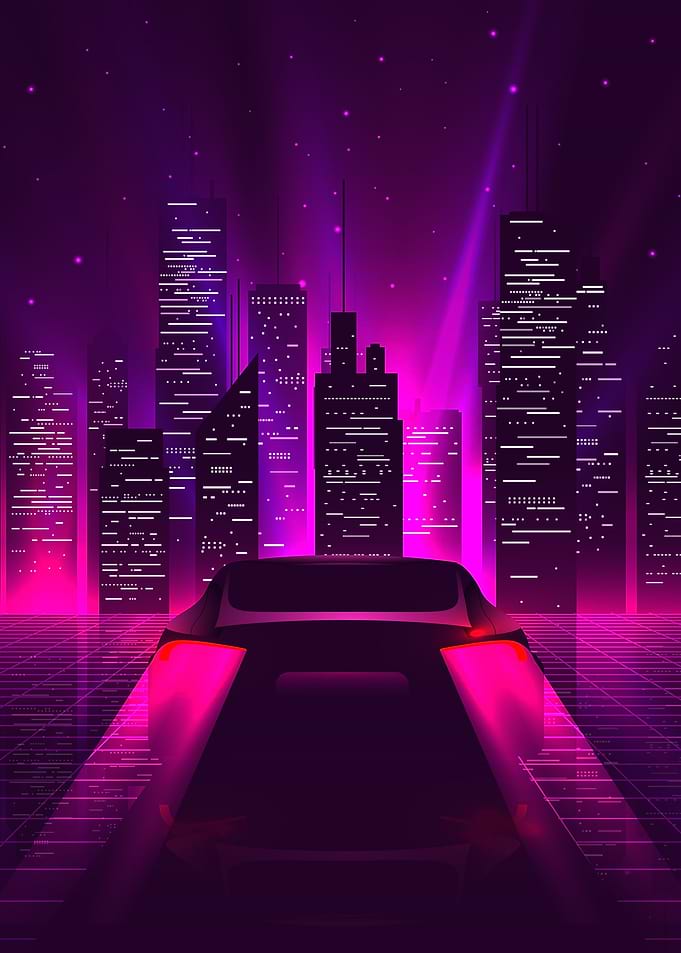 Neon Retro City Car