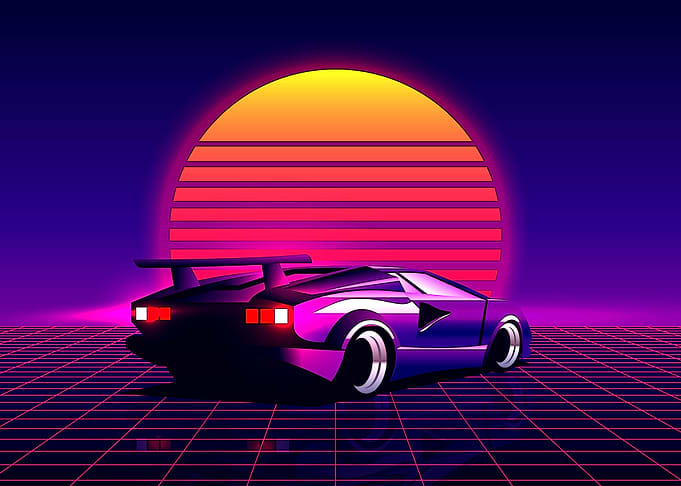 Neon Retro Car Sunset Game