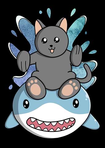 Cat Rides Swimming Shark