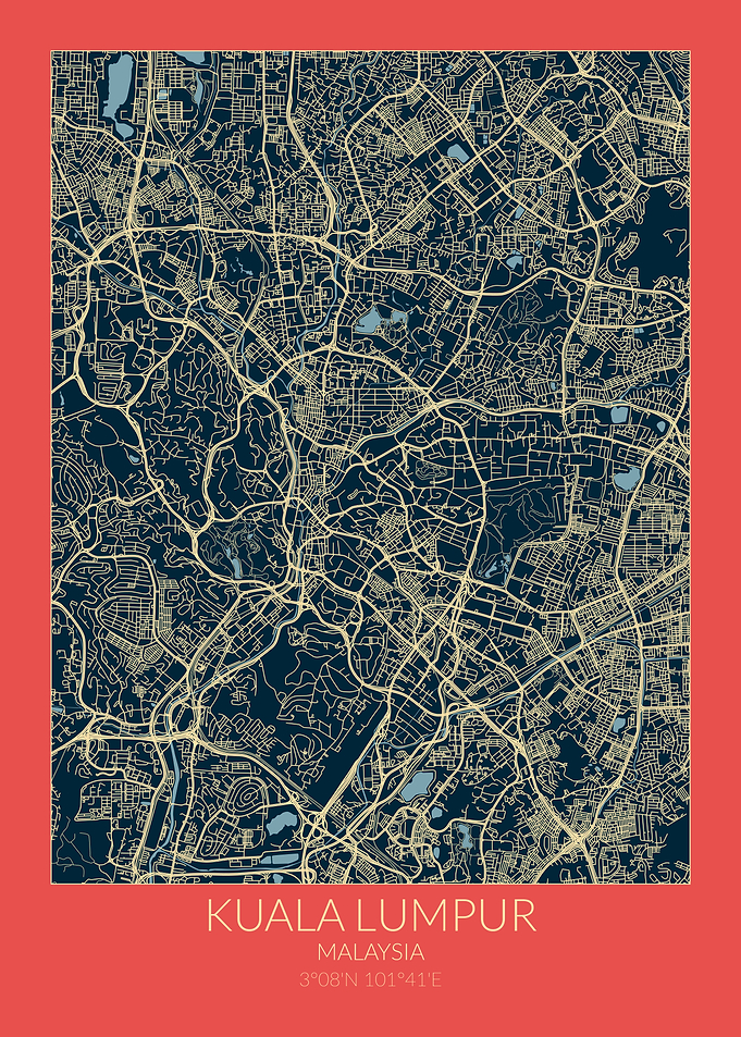 Kuala Lumpur Map Red Blue
