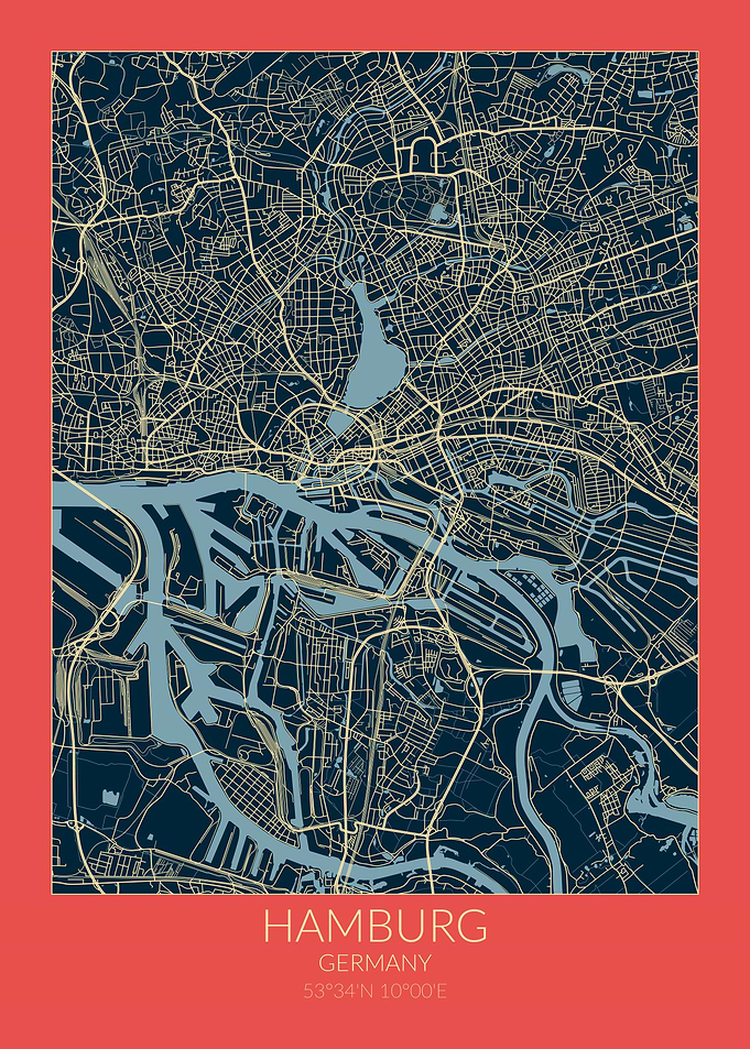 Hamburg Map Red Blue