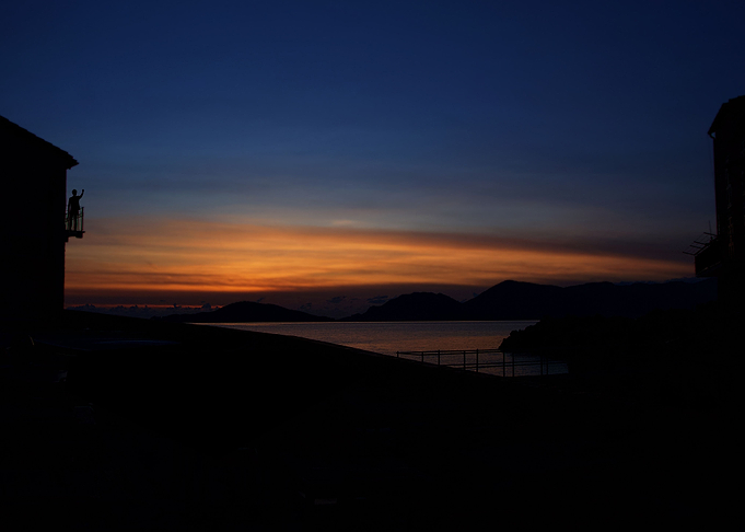 the sunset on the balcony
