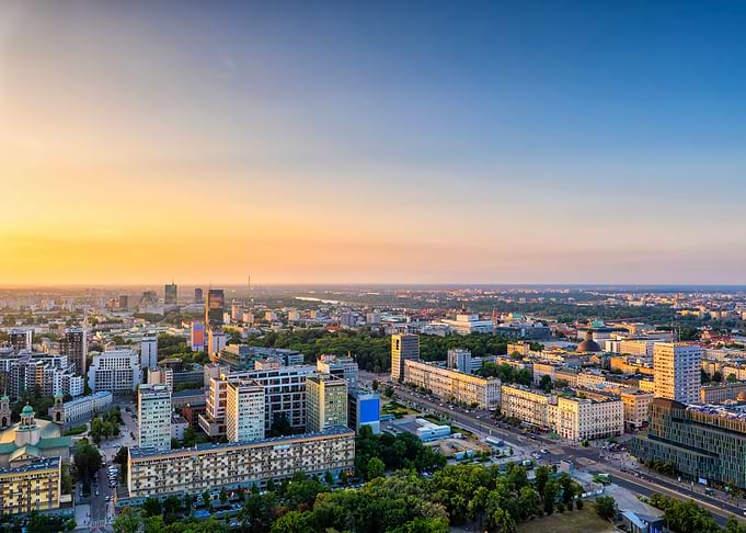 Warsaw Cityscape At Sunset