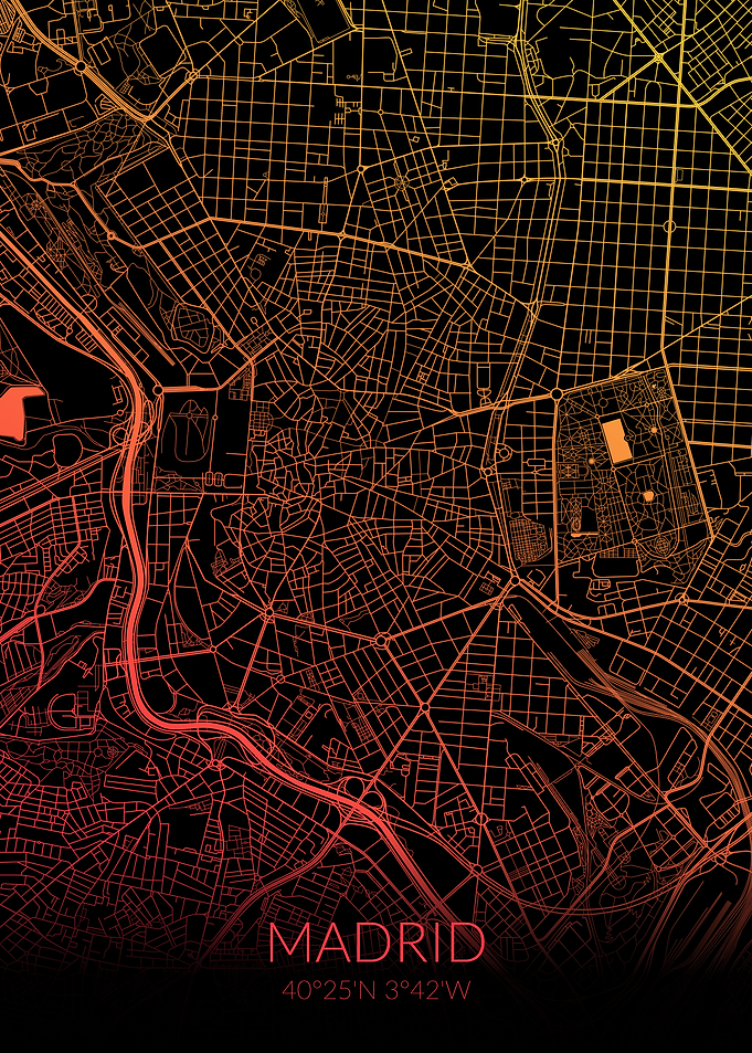 Madrid Map Black Orange
