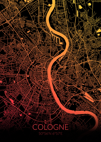Cologne Map Black Orange