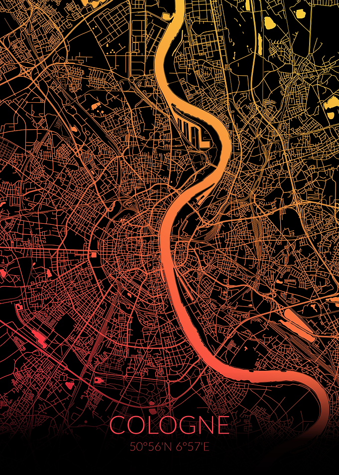 Cologne Map Black Orange