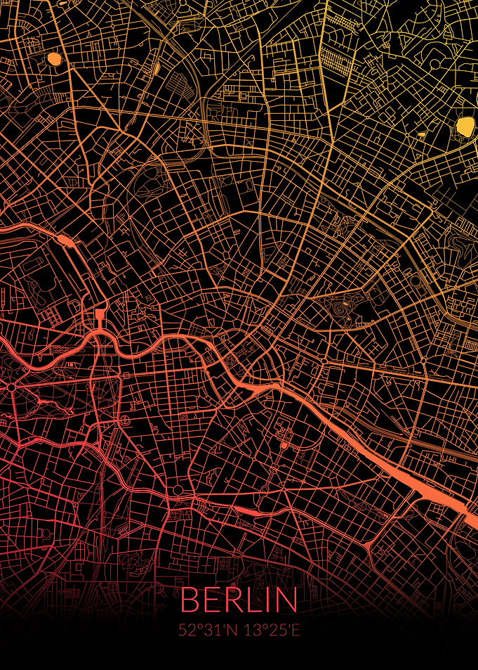 Berlin Map Black Orange