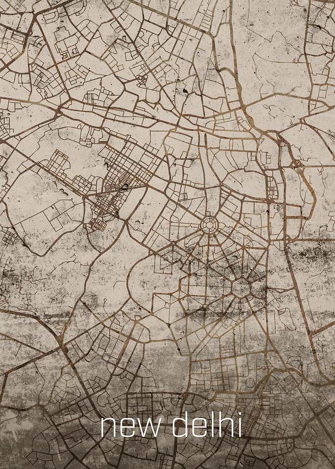 New Delhi Rusty Street Map