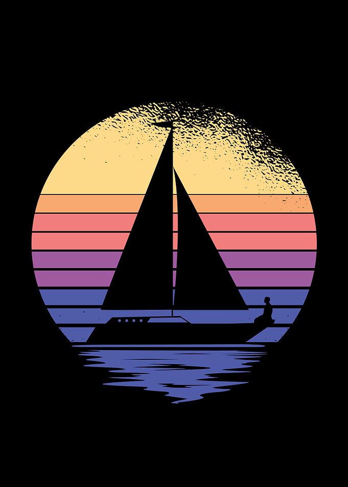 Retro Sunset Sailboat