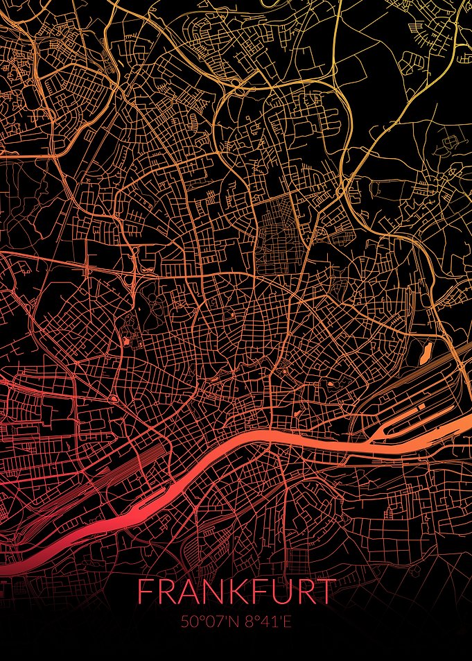 Frankfurt Map Black Orange