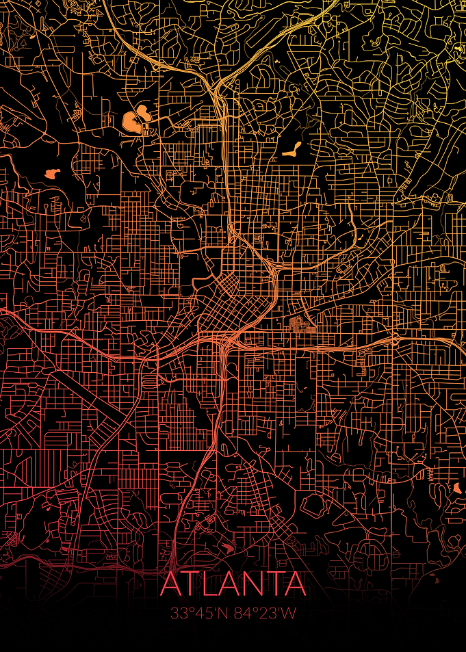 Atlanta Map Black Orange