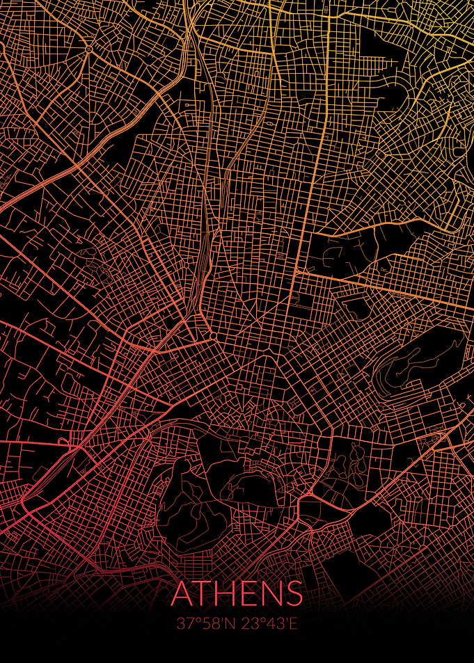 Athens Map Black Orange