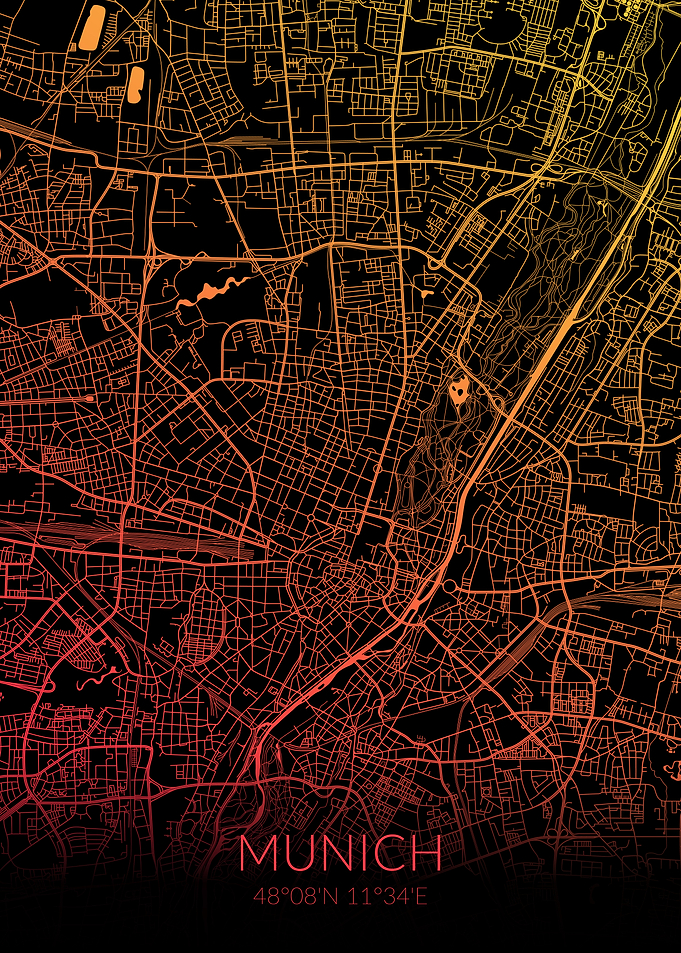 Munich Map Black Orange