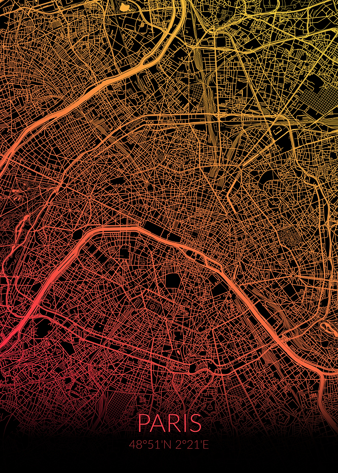 Paris Map Black Orange