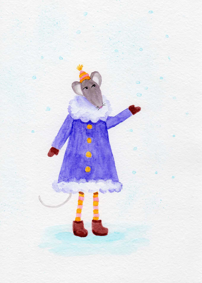 Mouse catching snowflakes