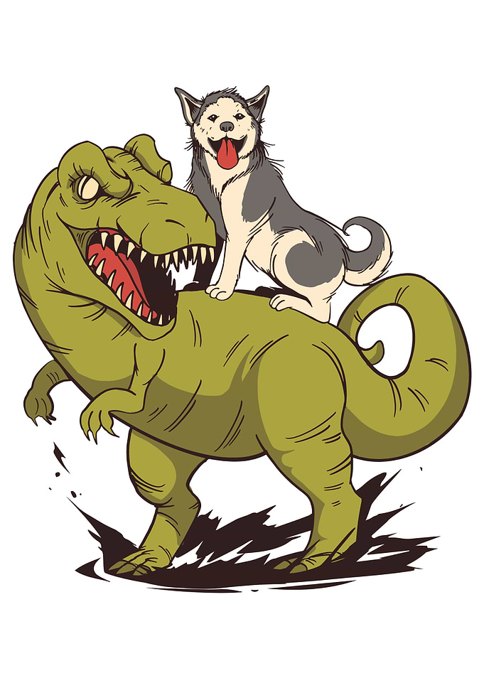 HUSKY RIDING DINOSAUR