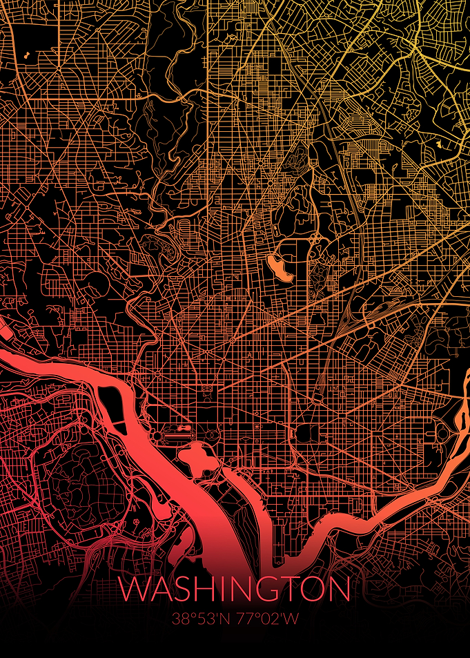 Washington Map Black Orang