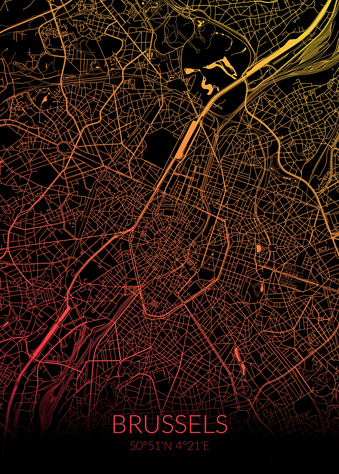 Brussels Map Black Orange
