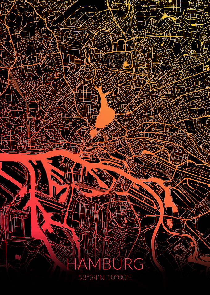 Hamburg Map Black Orange