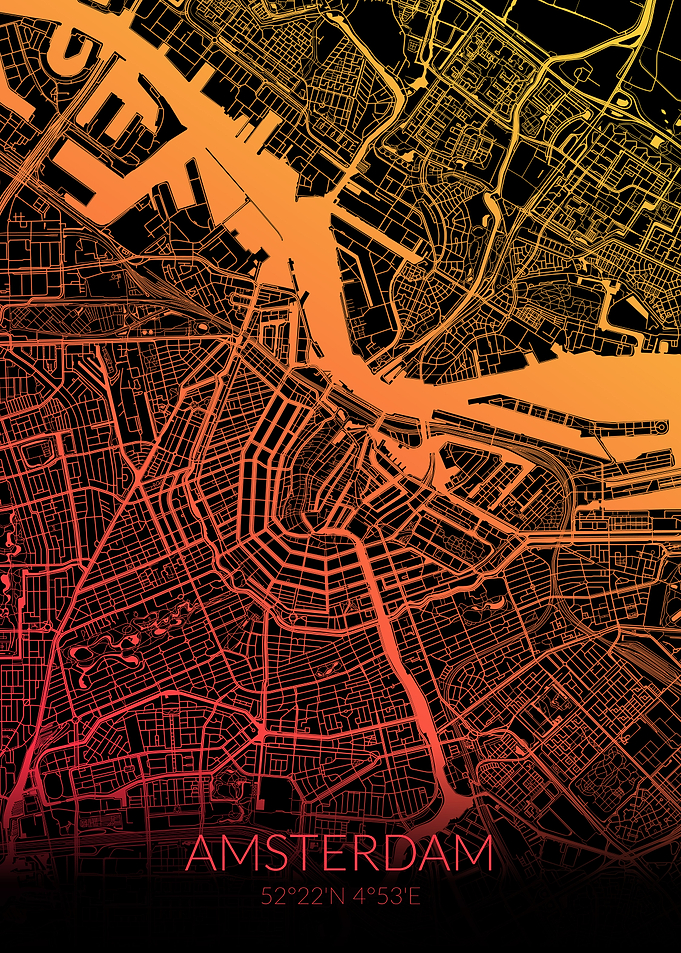 Amsterdam Map Black Orange