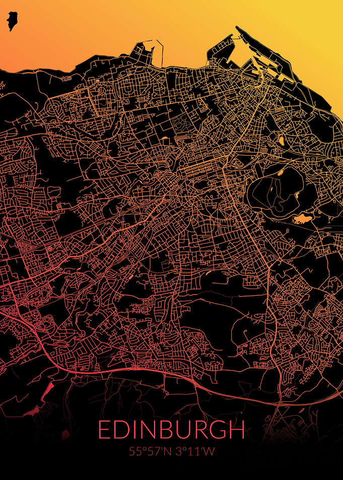 Edinburgh Map Black Orange