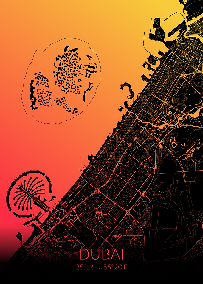 Dubai Map Black Orange