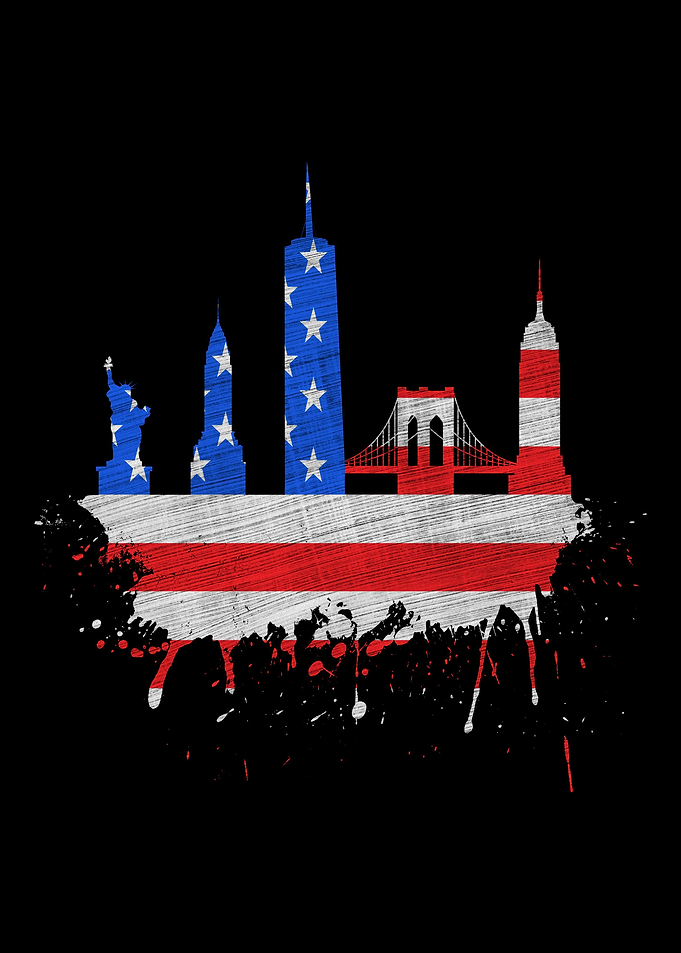 New York Skyline US Flag