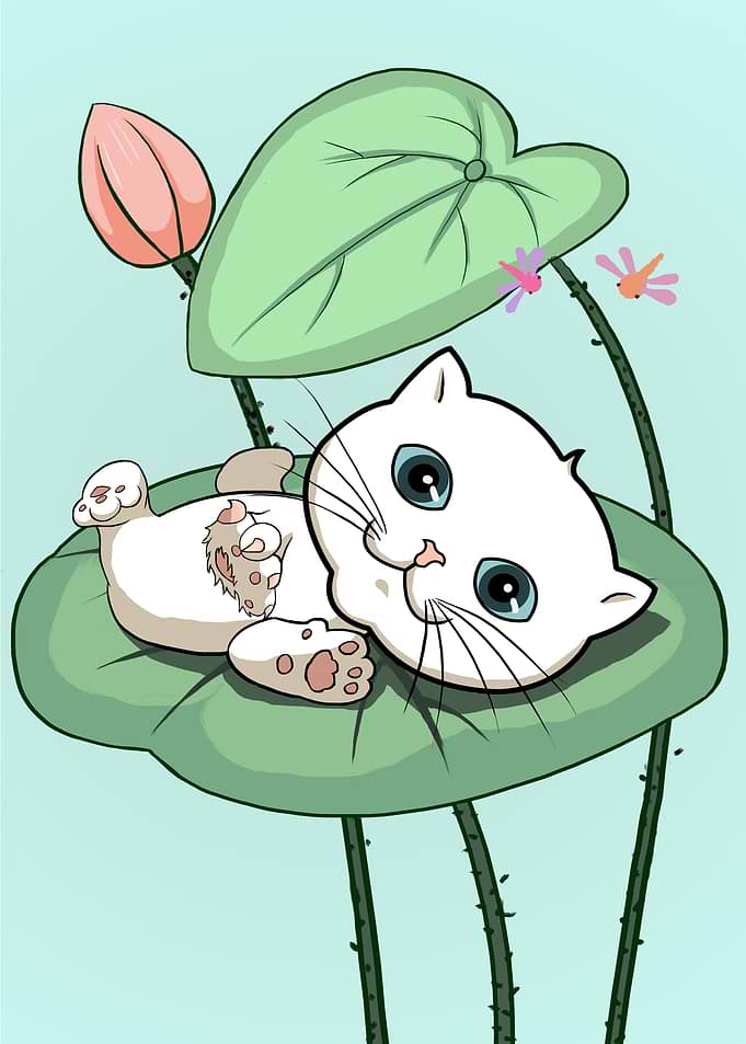 Kitten Cat at the leaf