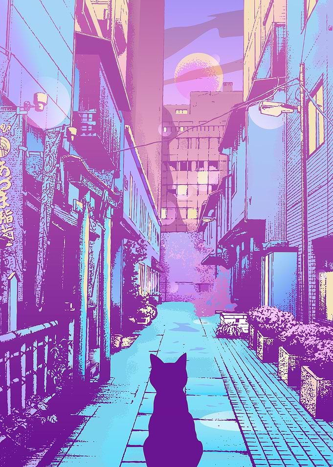 Cat Japan Street City Pop