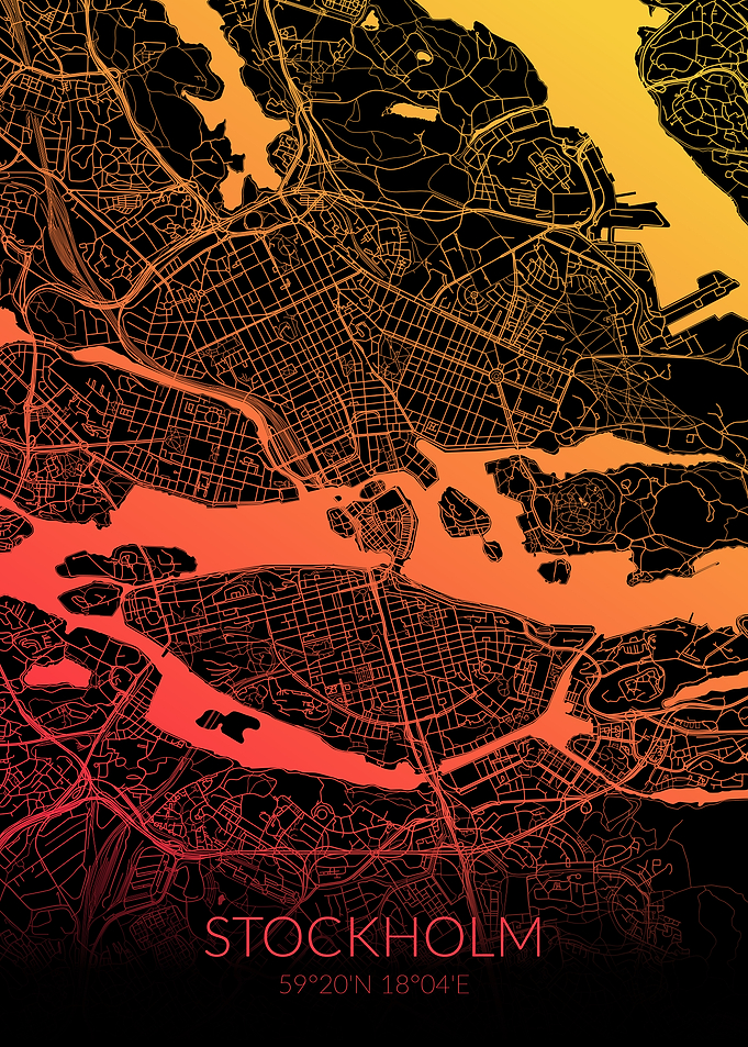 Stockholm Map Black Orange