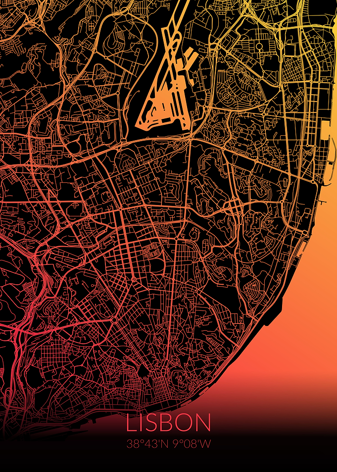 Lisbon Map Black Orange