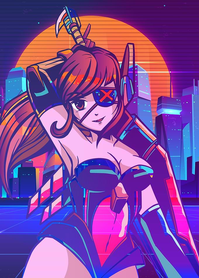 Vaporwave Anime Girl Sword