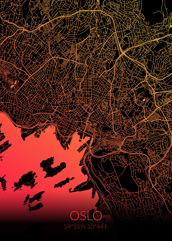 Oslo Map Black Orange