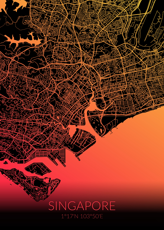 Singapore Map Black Orange