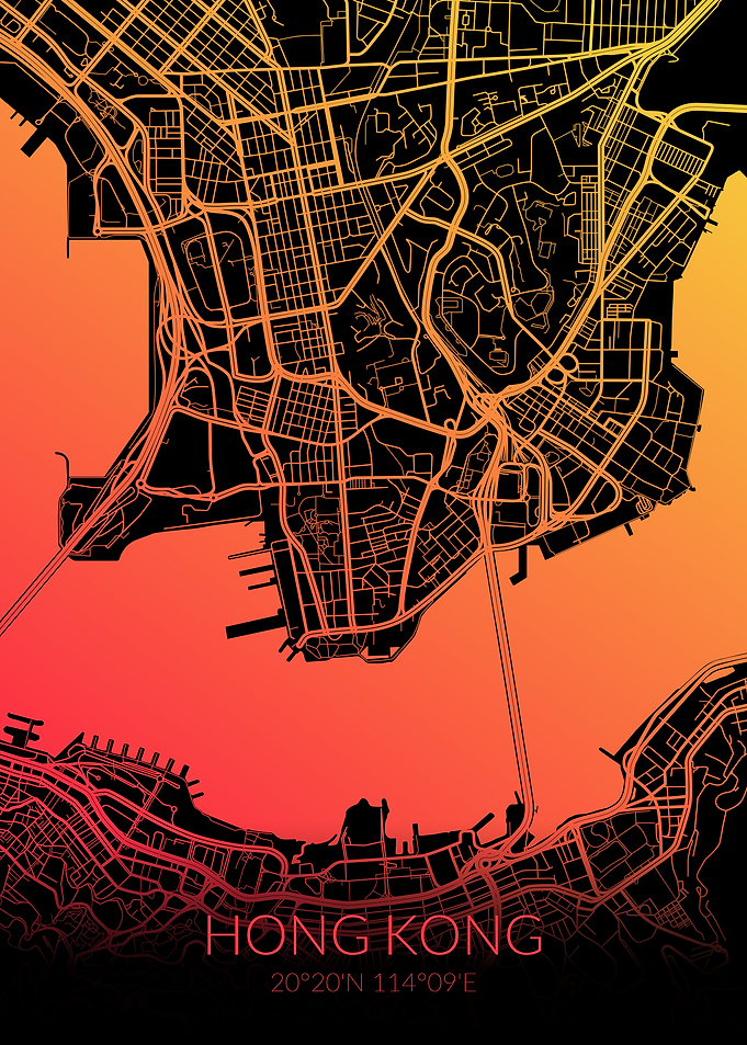 Hong Kong Map Black Orange