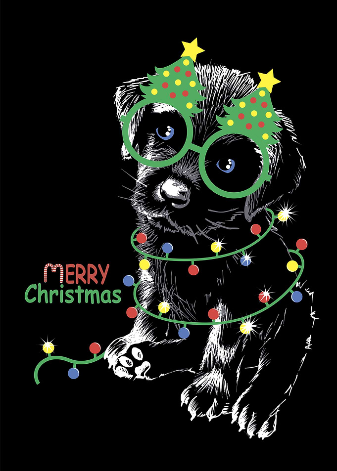 Christmas puppy in glasses