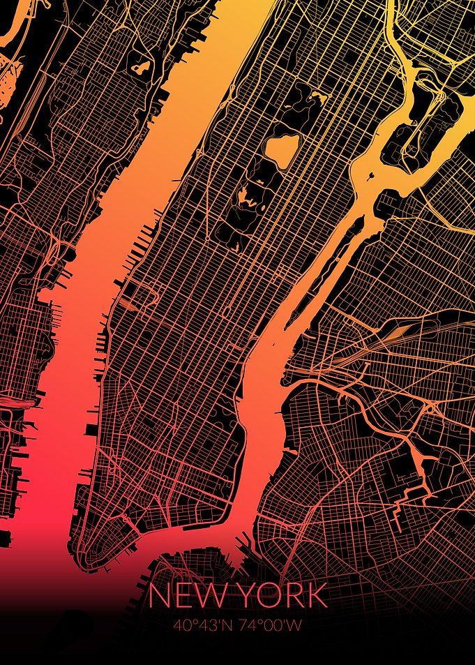 New York Map Black Orange