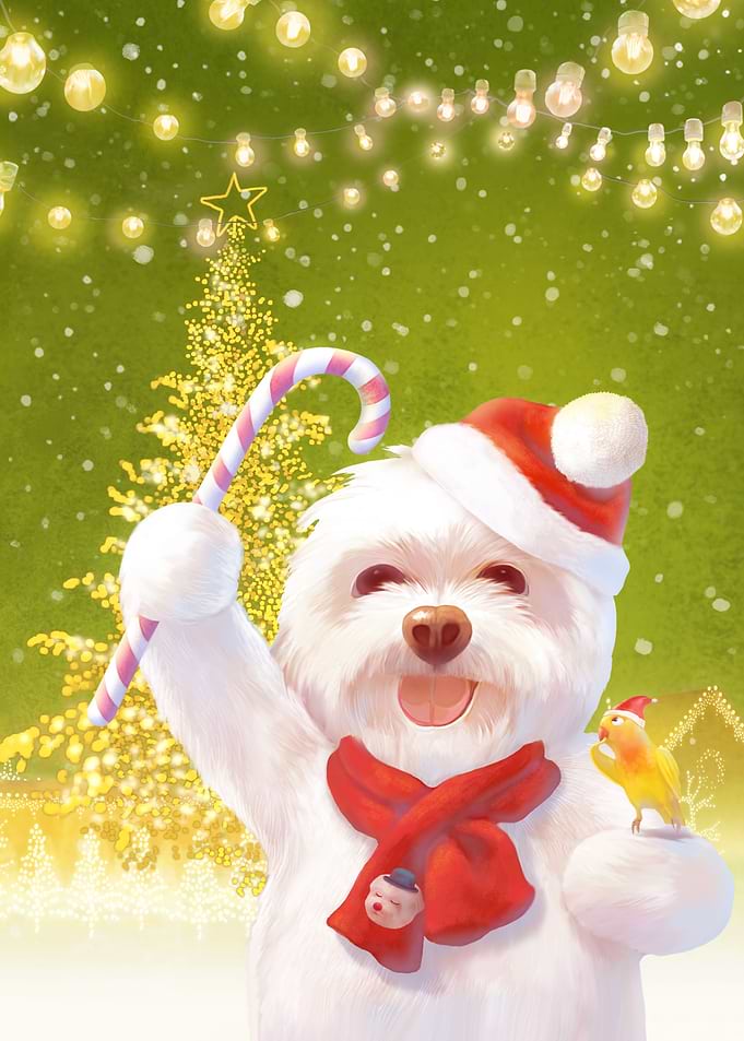 Christmas Dog in Santa Hat