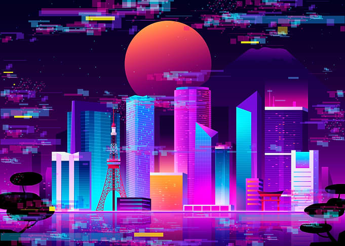 Tokio glitch neon city