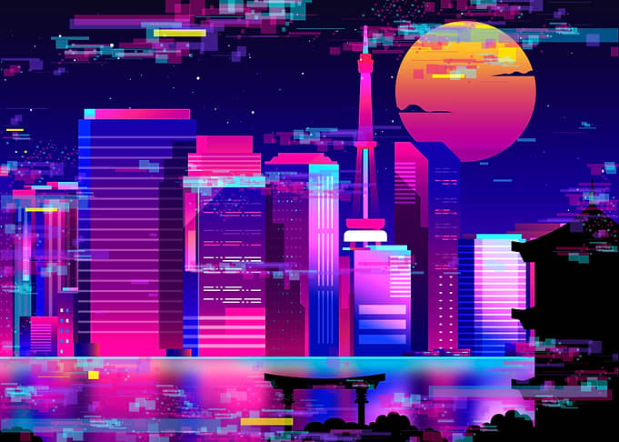 Tokio glitch neon city