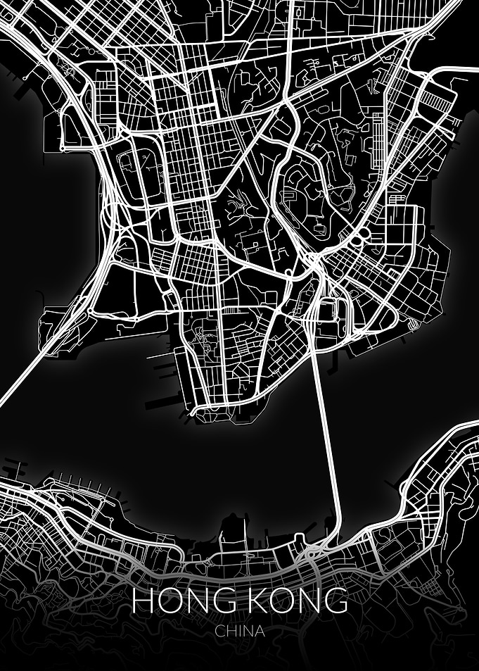 Hong Kong Map Black