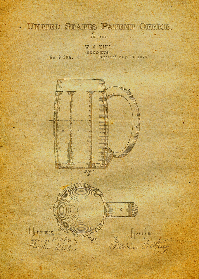 45 Beer Mug Patent 1876