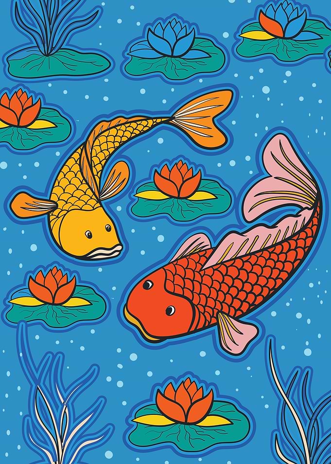 Koi fish pond Japanese art
