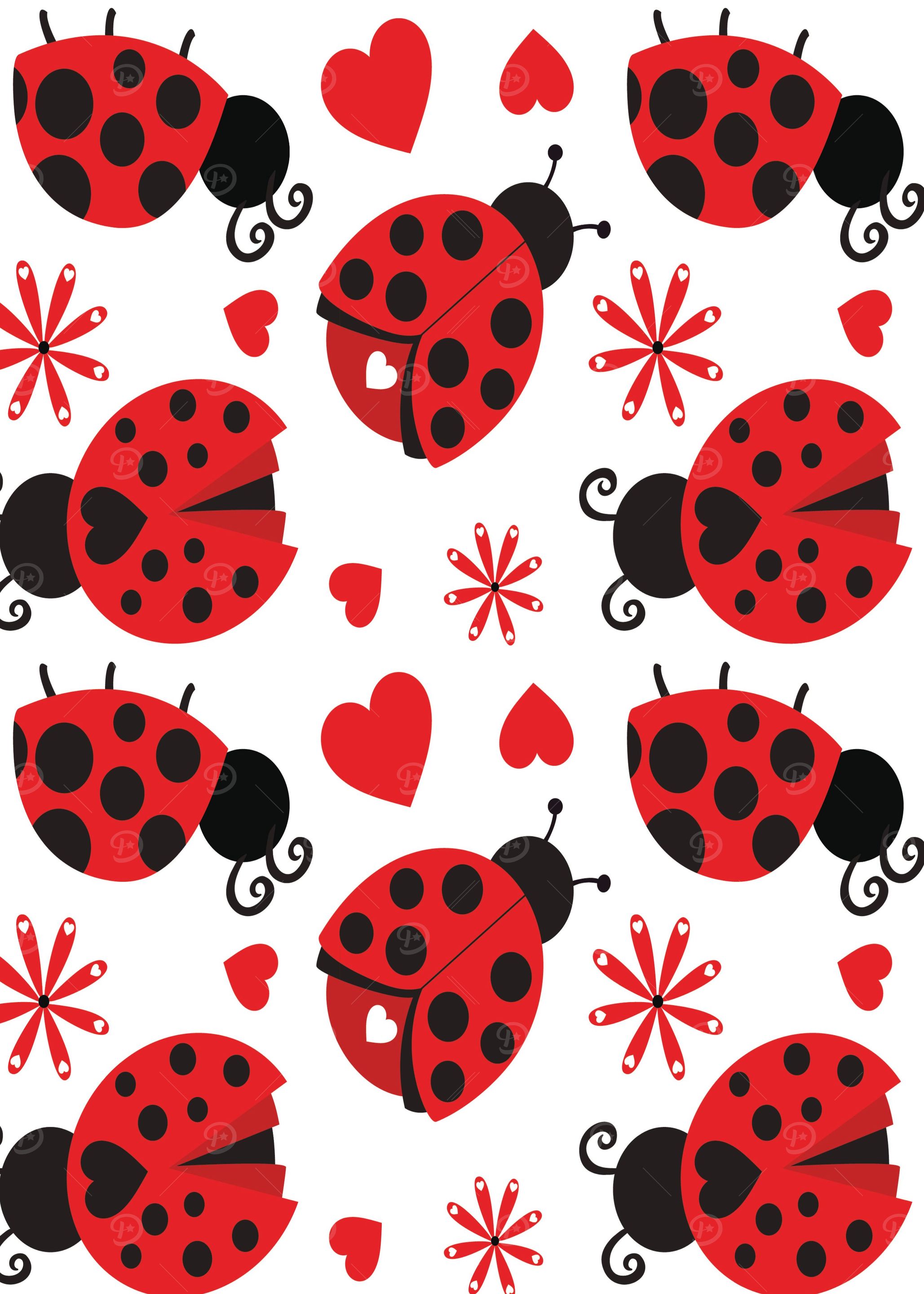 Ladybug Flowers and Hearts