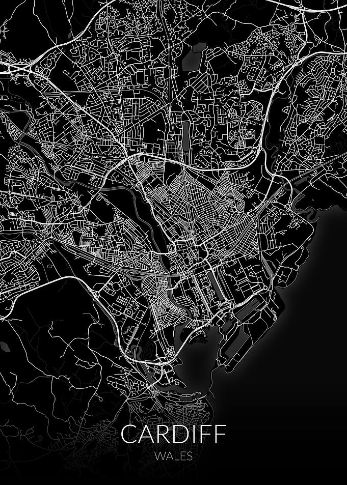 Cardiff Map Black